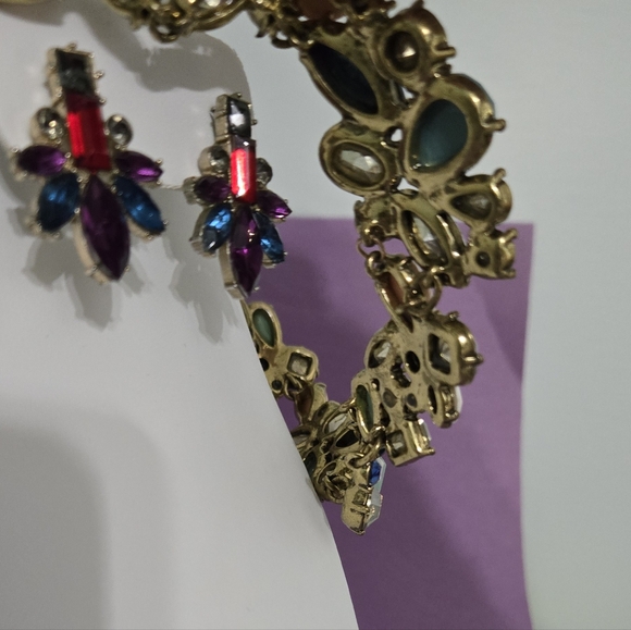 J Crew Multicolor Crystal Rhinestone Statement Necklace Unbranded Earring Set - Picture 8 of 16